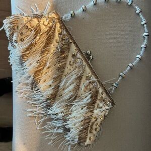 Elegant Gold and Cream Beaded Clutch